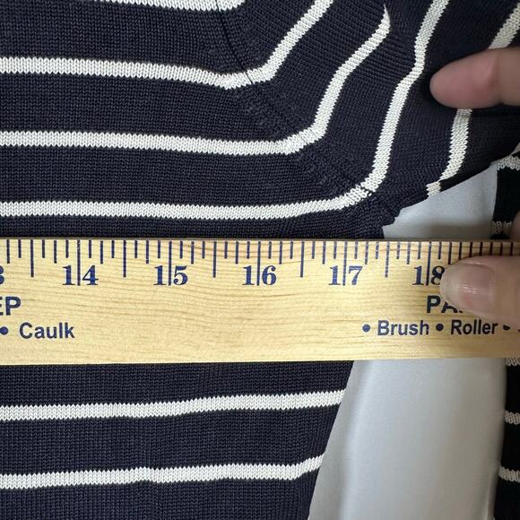 Talbots Navy Cream Striped Silk Long Sleeved Sweater S Petite Classic Preppy - Picture 5 of 6